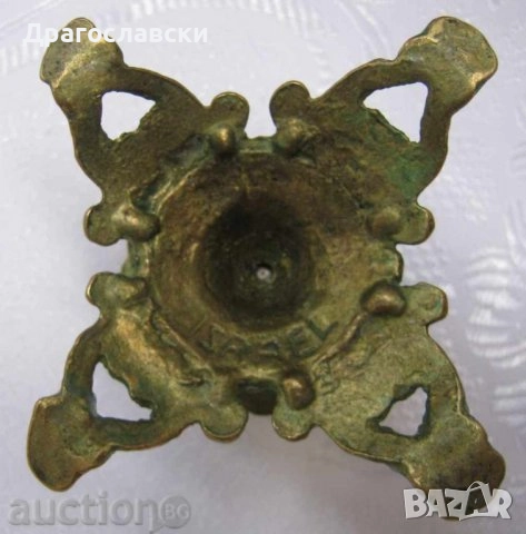 Винтидж свещник за Шабат на равин Баба Сали, юдейски, поднос, еврей, метал бронз антика, снимка 10 - Други ценни предмети - 31942674