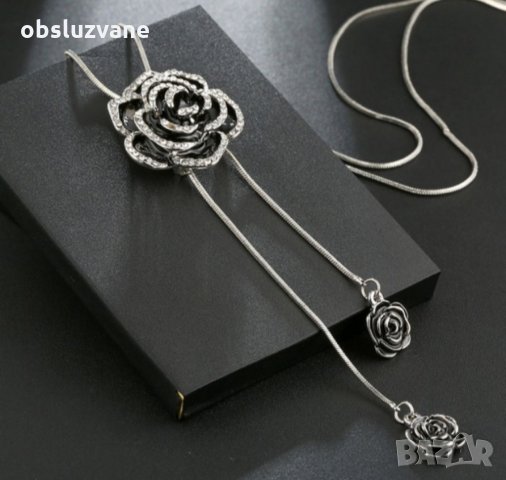 Черно цвете на сребърна верижка, снимка 5 - Колиета, медальони, синджири - 33214786