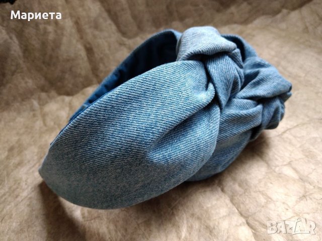 Диадема Деним Дънкова Диадема Диадеми Ръчна Изработка Диадема с възел , снимка 3 - Аксесоари за коса - 40676729