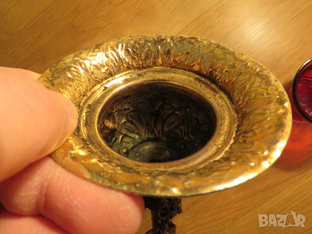 Старо кандило, голямо Старинно висящо бронзово кандило  със сини камъни -вис 40 см., снимка 12 - Други - 28271167