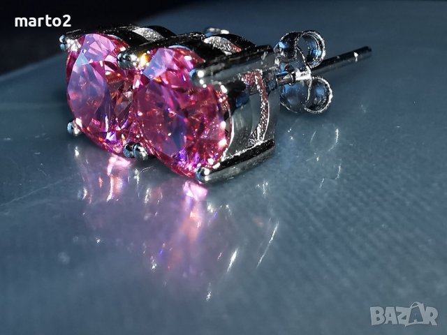 Сребърни Обеци с по 1 Карат Мойсанит-Розов, Жълт, Зелен, Сино-Зелен, Бял , снимка 12 - Обеци - 38762837