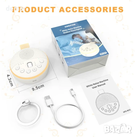 Машина за бял шум с нощна светлина, 21 успокояващи звука, батерия 1800mAh, таймер, снимка 5 - Други стоки за дома - 50601715
