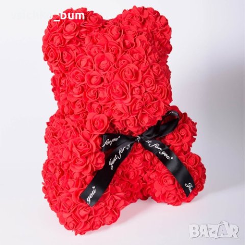 Мече от рози, червено 25 см - уникален подарък за любим човек, снимка 2 - Романтични подаръци - 44009928