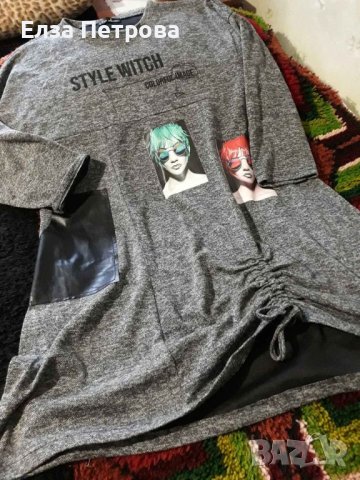 Интересна сива рокля/туника с апликации и кожа, снимка 4 - Рокли - 43633757