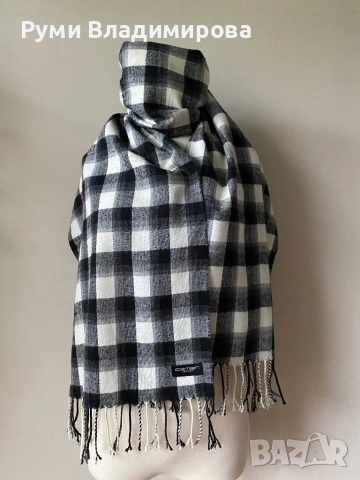 Мъжки шал Iceman в бяло и черно каре, снимка 2 - Шалове - 43410783