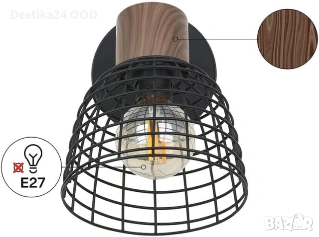 Модерен Спот Черен Метал с Декор Акация, снимка 5 - Лампи за стена - 53383254