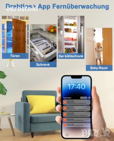 Интелигентна алармена система SanJie, 5 сензора за врати и прозорци, 2 дистанционни управления, 2.4G, снимка 9 - Други - 52566797