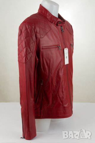 Мъжко червено кожено яке марка Felix Hardy - L, снимка 3 - Якета - 38093586