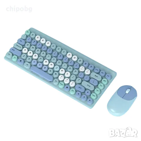 Комплект мишка и клавиатура QW02, Безжични, Син, снимка 1