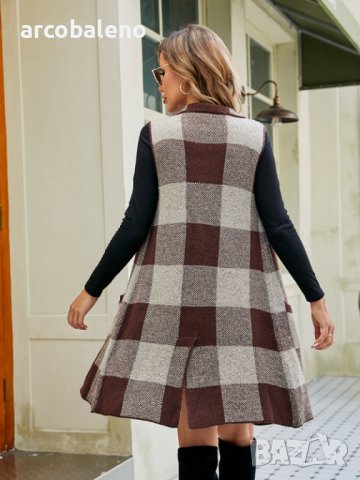 Дамска карирана жакардова жилетка без ръкави, 3цвята, снимка 3 - Жилетки - 44088708