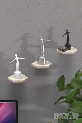 Рафтчета за стена/Комплект от 3 шестоъгълни етажерки за стена 5 цвята, снимка 4 - Етажерки - 52305084