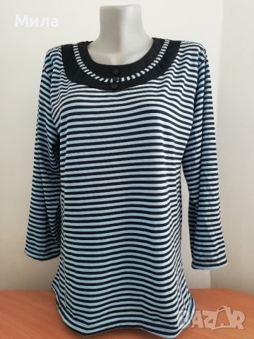 Нова блуза на сини и черни ленти, снимка 2 - Блузи с дълъг ръкав и пуловери - 38323045