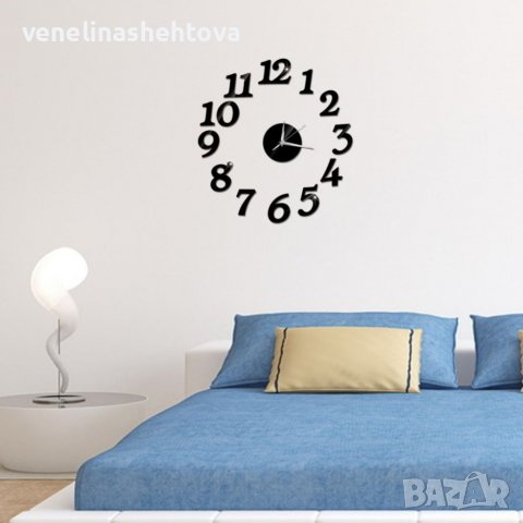 Огледален часовник арабски цифри черен 