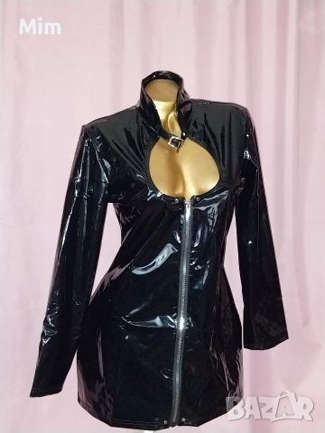 3XL Черна еластична рокля от лак/ винил /, снимка 3 - Рокли - 52863027