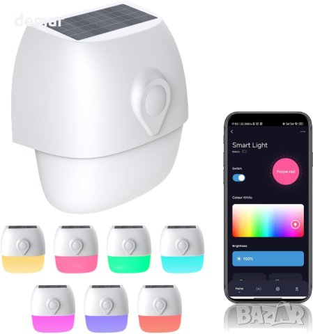 Соларна сензорна лампа с RGB, USB зареждане, IP64, работа с Alexa