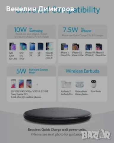 Безжично зарядно , снимка 4 - Безжични зарядни - 48916325