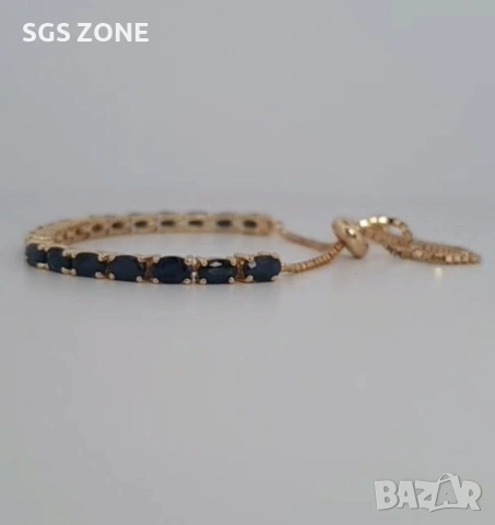 Тенис сребърна позлатена гривна със сапфири от Тайланд , снимка 5 - Гривни - 53261095