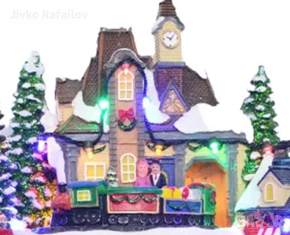 Празнична коледна сцена с LED осветление – Ръчно изработена декорация, снимка 3 - Декорация за дома - 52528712