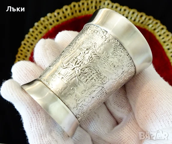 Чаша от калай с картини Бедният поет,Приятели от детството. , снимка 7 - Антикварни и старинни предмети - 51394932