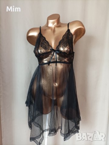 S Черна ефирна нощница , снимка 6 - Нощници - 40753619