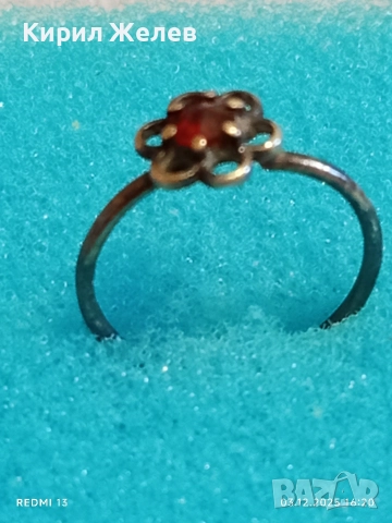 Винтидж сребърен пръстен с флорален мотив и червен ГРАНАТ лукс поднесен аристократично 41944, снимка 2 - Пръстени - 52640187