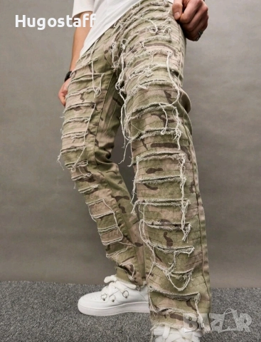 Нови камуфлажни военни дънки панталони нарязани деним карго Л, снимка 2 - Дънки - 52635592