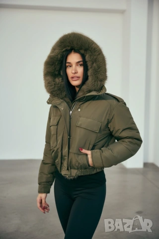 Уникално късо зимно яке с пух три цвята , снимка 5 - Якета - 47977264