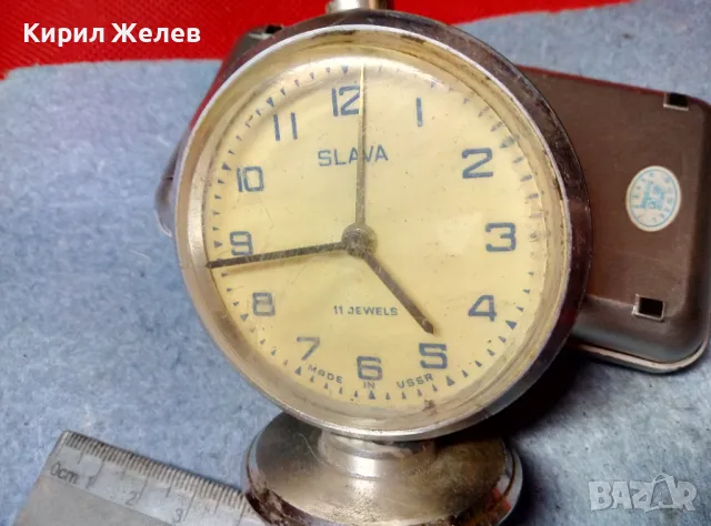 SLAVA 11 JEWELS MADE in USSR Стар КОЛЕКЦИОНЕРСКИ РУСКИ МЕХАНИЧЕН БУДИЛНИК СЛАВА 44053, снимка 4 - Антикварни и старинни предмети - 47686850