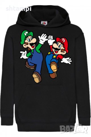 Детски Суитчър/Суитшърт Mario & Luigi High Five,Super Mario,Игра,Подарък,Изненада,Забавление,Рожден 