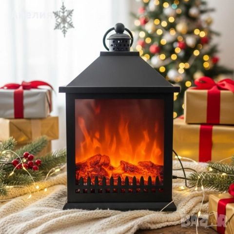 Led декоративен фенер камина с реалистичен пламък
