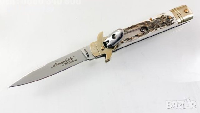 Сгъваем автоматичен нож - стилето , с чирени от еленов рог, 85x195