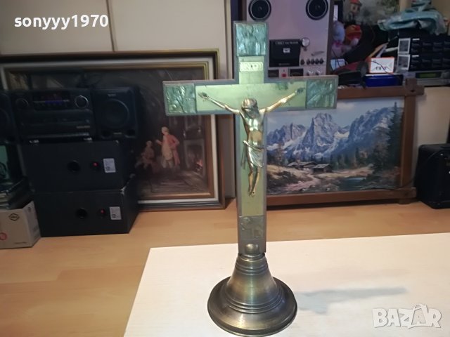 ГОЛЯМ КРЪСТ С ХРИСТОС-ДЪРВО МЕД МЕСИНГ L2901230906, снимка 8 - Антикварни и старинни предмети - 39471837