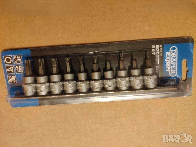 DRAPER EXPERT  10бр 3/8 торксове звезди с отвор. DRAPER EXPERT дръжки 20бр ъглови ключове Г-ОБРАЗНИ 