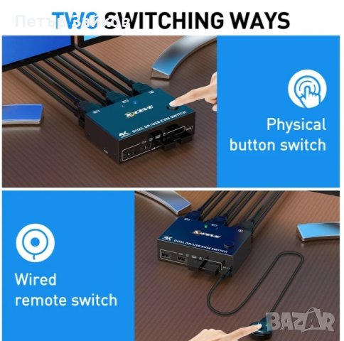 DP KVM превключвател с двоен дисплей, снимка 4 - Суичове - 43014741