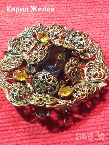 ФИЛИГРАННА 20-те ГОДИНИ БРОШКА с ЦИТРИН КАМЪНИ БРОНЗОВА 10830