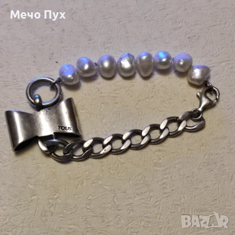 Сребърна гривна с естествени перли (223), снимка 4 - Гривни - 43370819