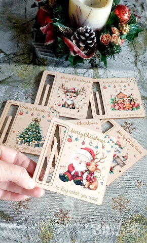 Картичка от дърво с място за банкнота , снимка 2 - Други - 52546343