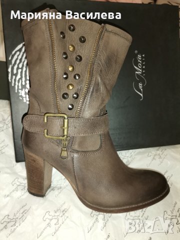 Кафяви боти на ток - естествена кожа , снимка 2 - Дамски боти - 43130018