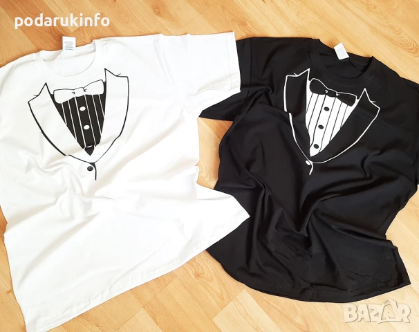 Тениски за ергенско парти с яка на фрак - черно и бяло , снимка 1