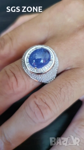 Мъжки сребърен пръстен с танзанит в шлифовка кабошон, снимка 4 - Пръстени - 53046144