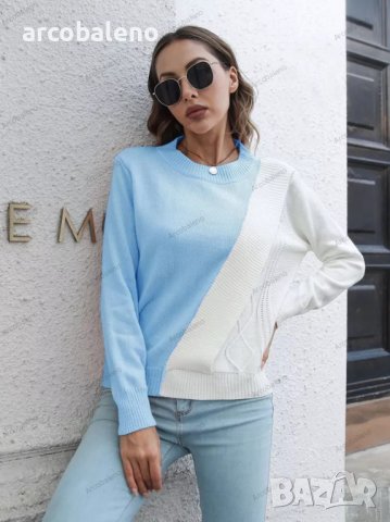 Дамски контрастен пуловер с кръгло деколте и дълъг ръкав, 3цвята - 023, снимка 14 - Блузи с дълъг ръкав и пуловери - 39096481