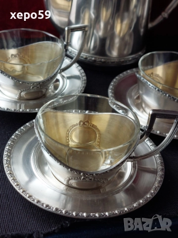 Посребрен комлект за кафе-каничка, захарница, и чашки за кафе/чаша ,сребро, кана/, снимка 8 - Сервизи - 52351137
