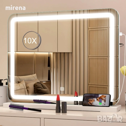 Лед LED Огледало Hollywood с осветление, 3 цвята, 580 x 480 мм c105, снимка 5 - Огледала - 51546933