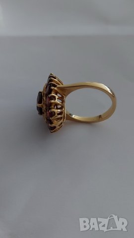 Златен пръстен с естествени гранати, снимка 3 - Пръстени - 43306694