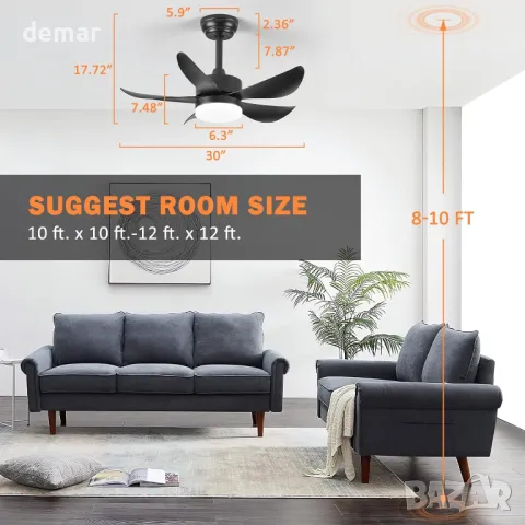 Вентилатор за таван RHEAFON с LED светлина и дистанционно, интелигентен, реверсивен, 76 см, снимка 3 - Лед осветление - 49404236