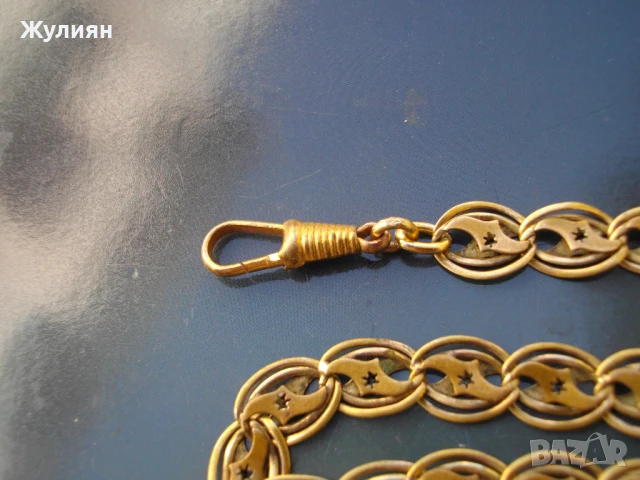 СТАР ПОЗЛАТЕН КЮСТЕК ЗА ДЖОБЕН ЧАСОВНИК , снимка 6 - Антикварни и старинни предмети - 51151150