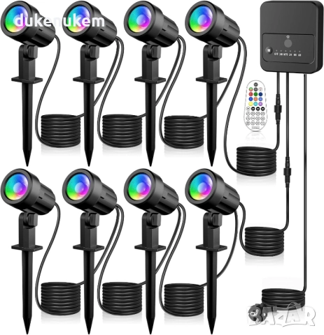 Комплект от 8 RGB градински прожектори с дистанционно управление