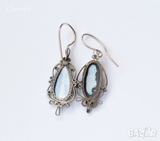 Стари Съветски порцеланови обеци от мелхиор, снимка 5 - Антикварни и старинни предмети - 53428648