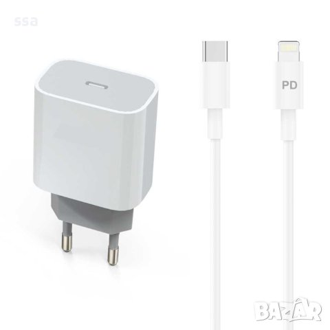 Зарядно Apple 5V/3.0A 220V, PD, Кабел Type-C -> Lightning