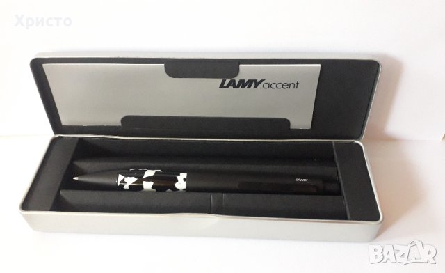химикалка Лами Lamy Accent метал с черно матово покритие и грип от специална смола имитираща мрамор, снимка 1 - Ученически пособия, канцеларски материали - 42982759